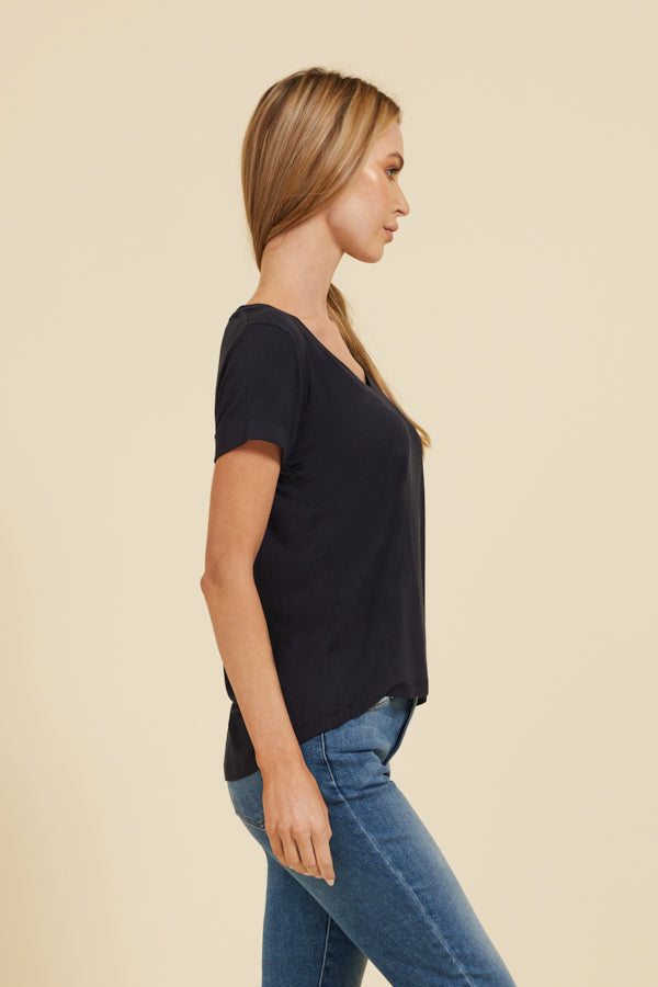 Majestic Short Sleeve V-neck Relaxed Tee in Marine