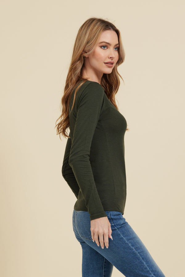 Majestic Cotton/Cashmere Long Sleeve V-Neck in Deep Green