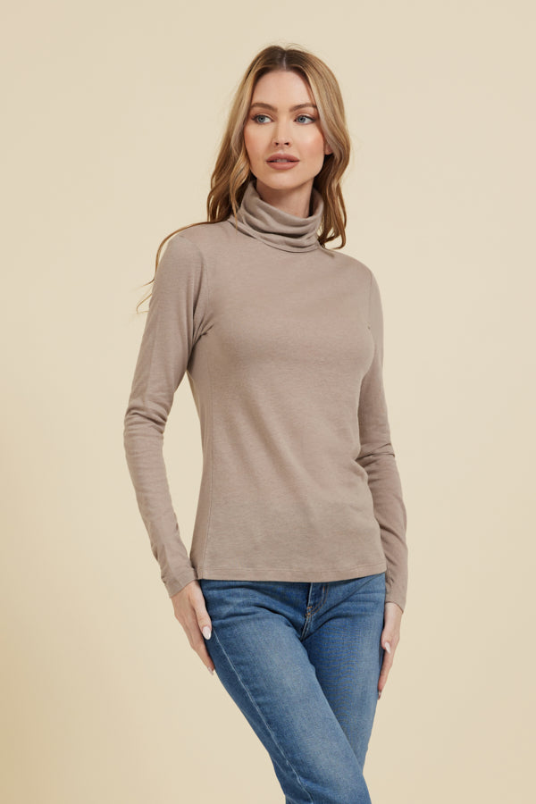Majestic Cotton/Cashmere Long Sleeve Turtleneck in Galet