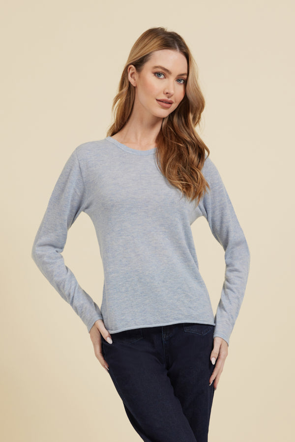 Majestic 100% Cashmere Long Sleeve Crewneck in Ciel Chine