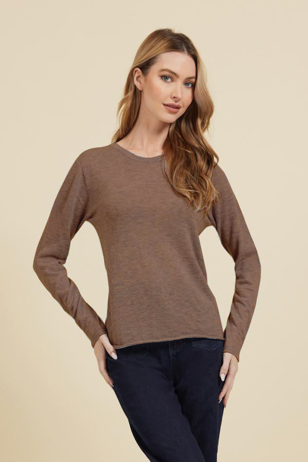 Majestic 100% Cashmere Long Sleeve Crewneck in Ficelle