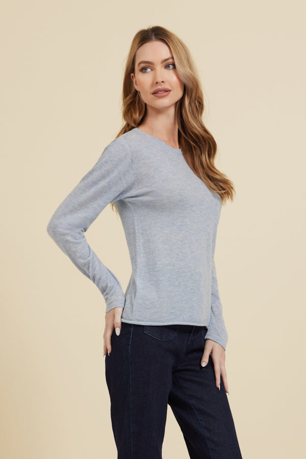 Majestic 100% Cashmere Long Sleeve Crewneck in Ciel Chine