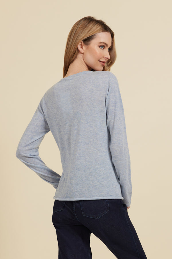 Majestic 100% Cashmere Long Sleeve Crewneck in Ciel Chine