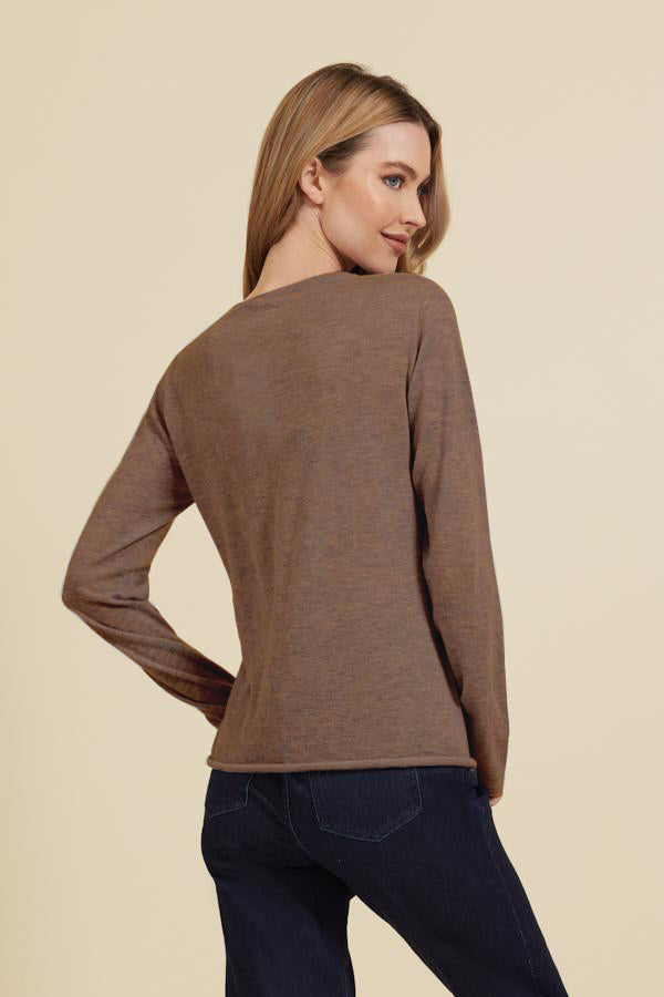Majestic 100% Cashmere Long Sleeve Crewneck in Ficelle