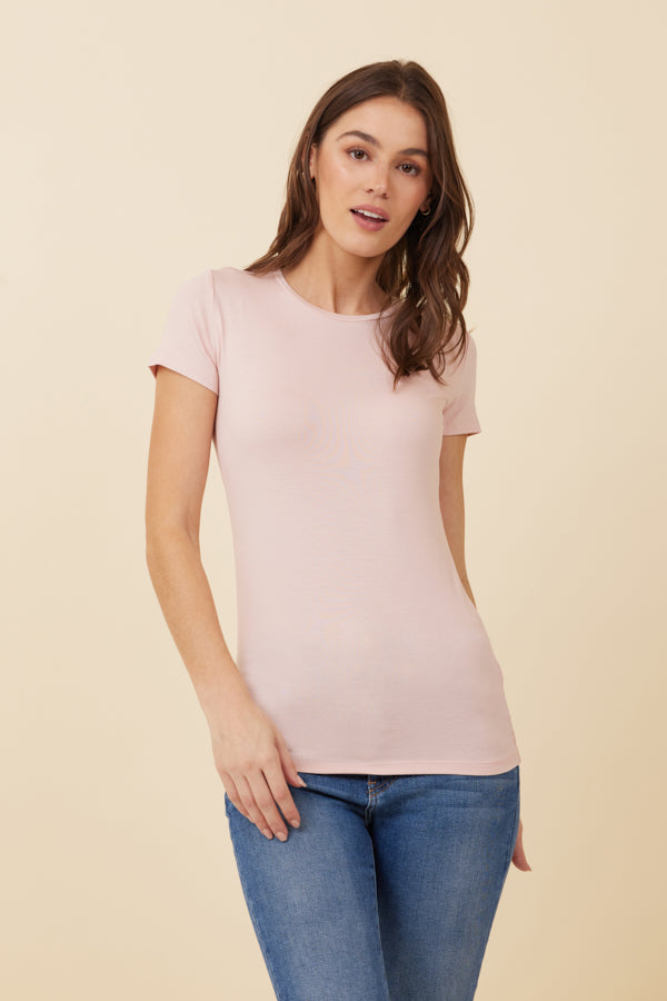 Majestic Soft Touch Short Sleeve Crewneck in Chamallow