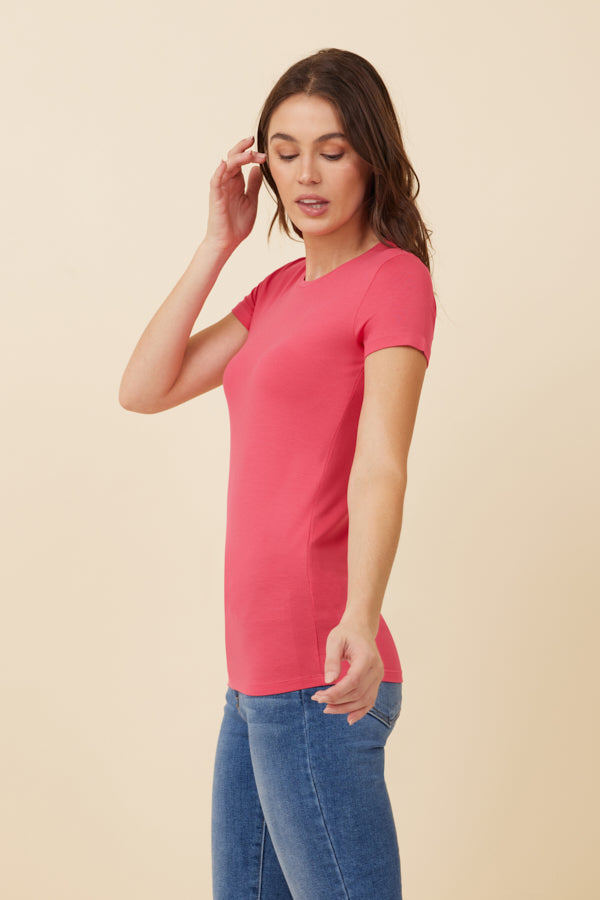 Majestic Soft Touch Short Sleeve Crewneck in Fuschia