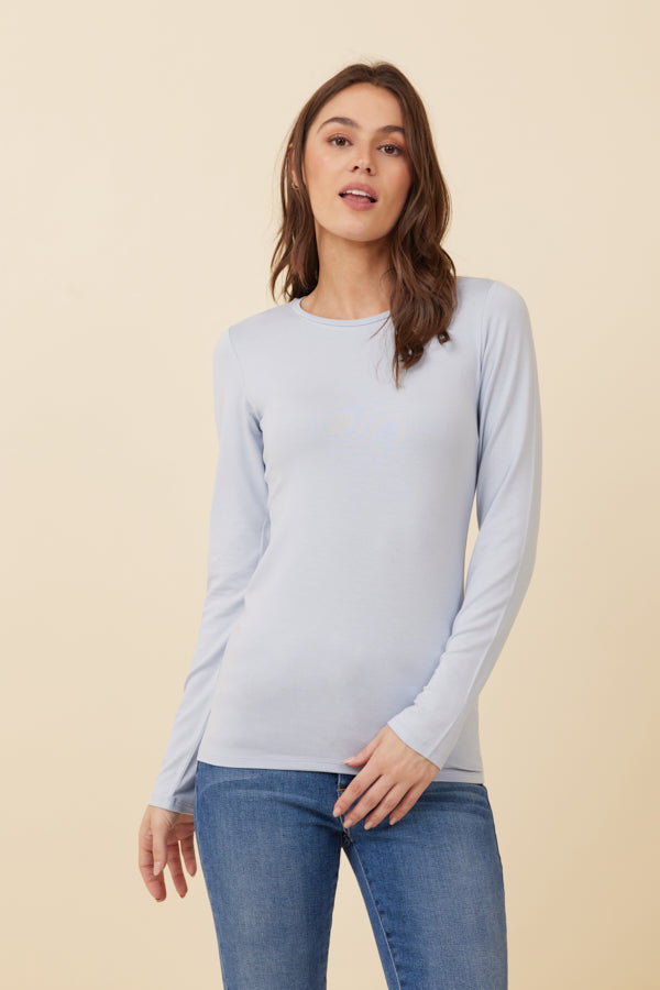 Majestic Soft Touch Long Sleeve Crewneck in Celeste
