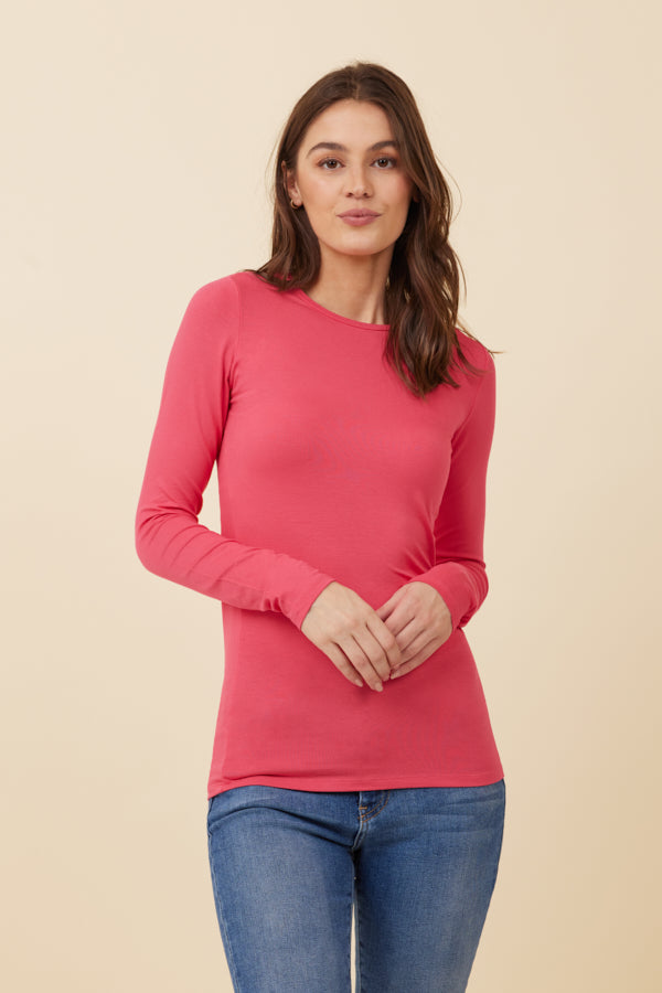 Majestic Soft Touch Long Sleeve Crewneck in Fuschia