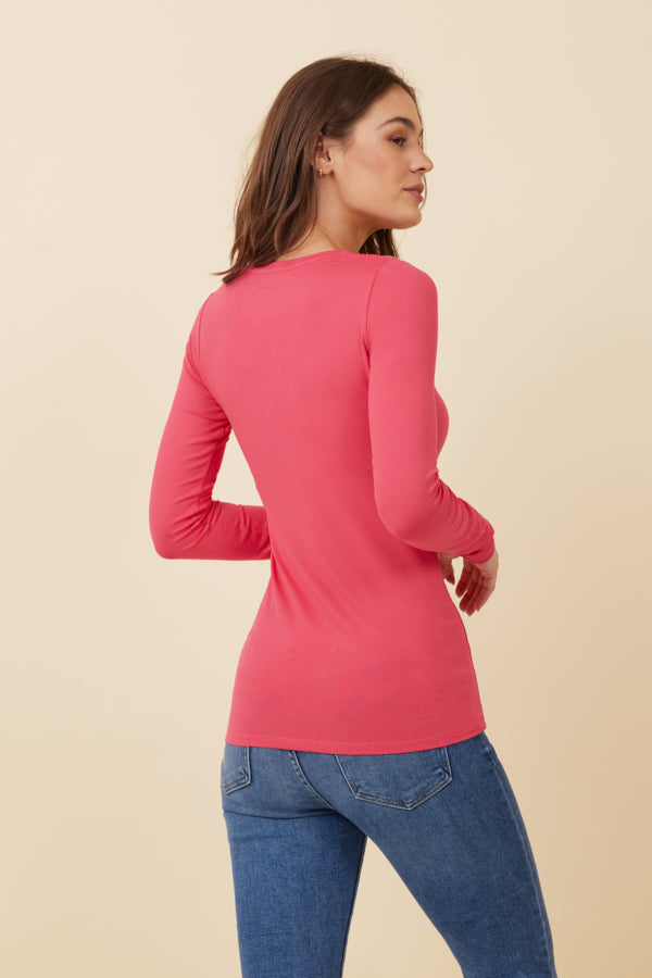 Majestic Soft Touch Long Sleeve Crewneck in Fuschia