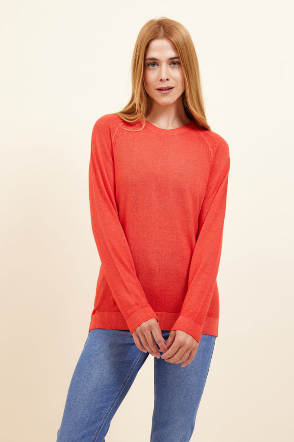 Majestic Tissue Weight Cashmere Long Sleeve Crewneck in Rouge
