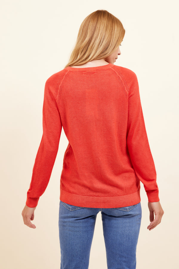 Majestic Tissue Weight Cashmere Long Sleeve Crewneck in Rouge
