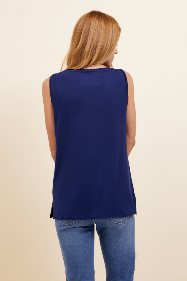 Majestic Soft Touch Semi Relaxed Boatneck Tank in Saphir