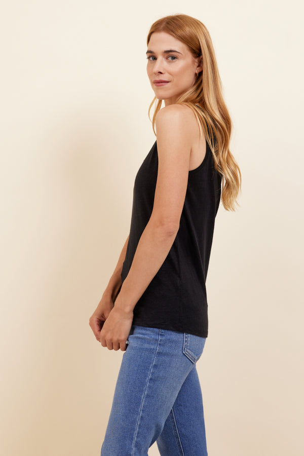 Majestic Stretch Linen Tank in Noir