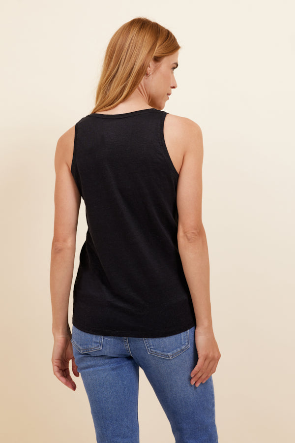 Majestic Stretch Linen Tank in Noir