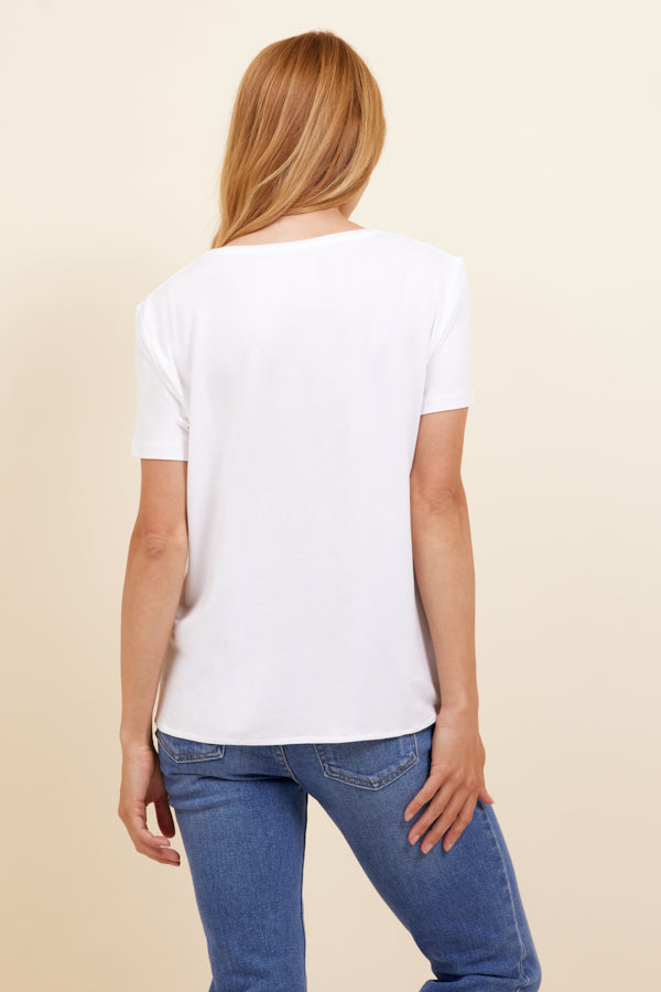 Majestic Soft Touch Semi Relaxed V-Neck Tee in Blanc