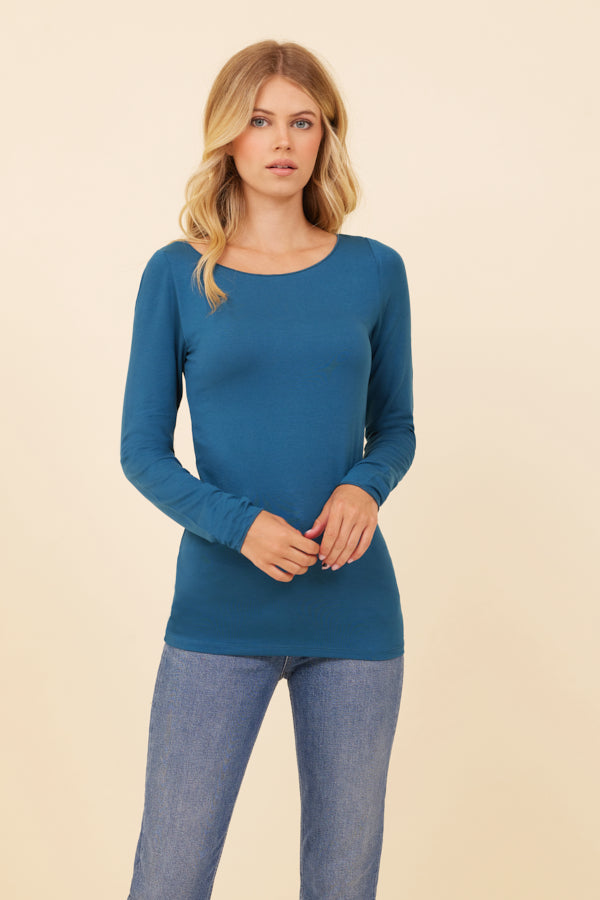 Majestic Soft Touch Long Sleeve Boatneck in Blue Paon