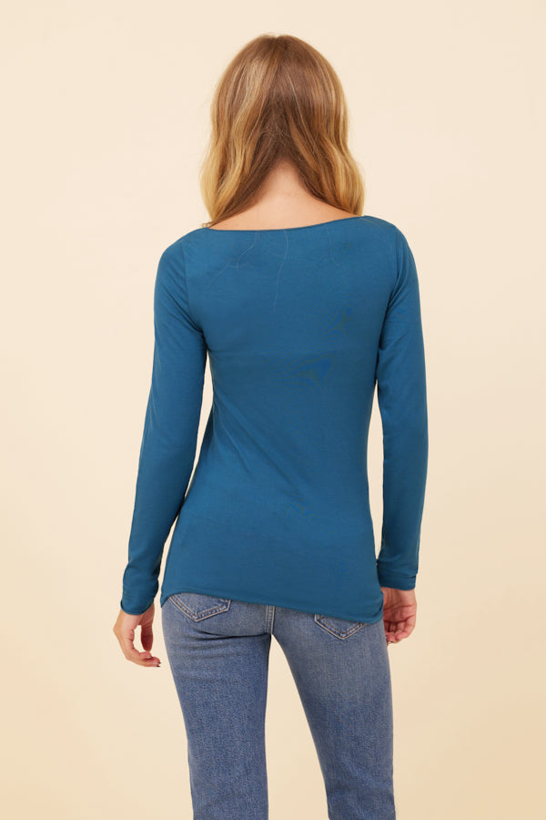 Majestic Soft Touch Long Sleeve Boatneck in Blue Paon