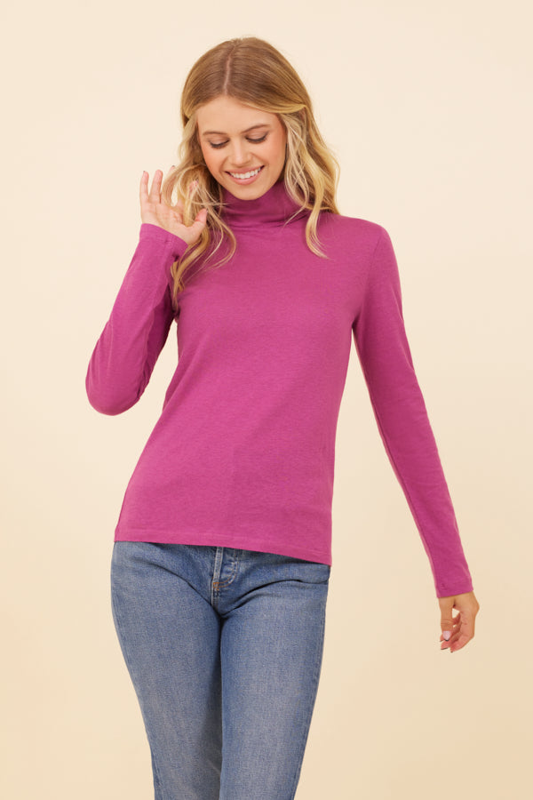 Majestic Cotton/Cashmere Long Sleeve Turtleneck in Orchidee