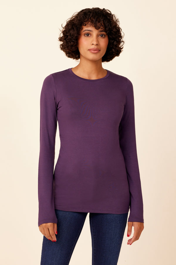 Majestic Long Sleeve Viscose Crewneck in Violet