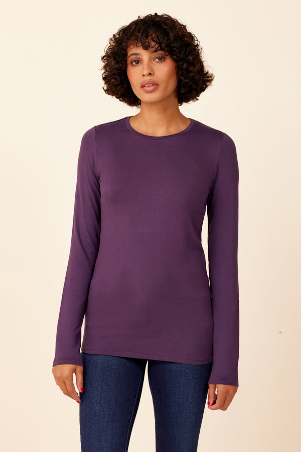 Majestic Long Sleeve Viscose Crewneck in Violet