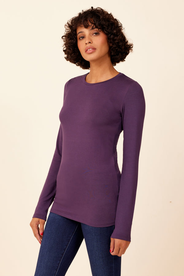 Majestic Long Sleeve Viscose Crewneck in Violet