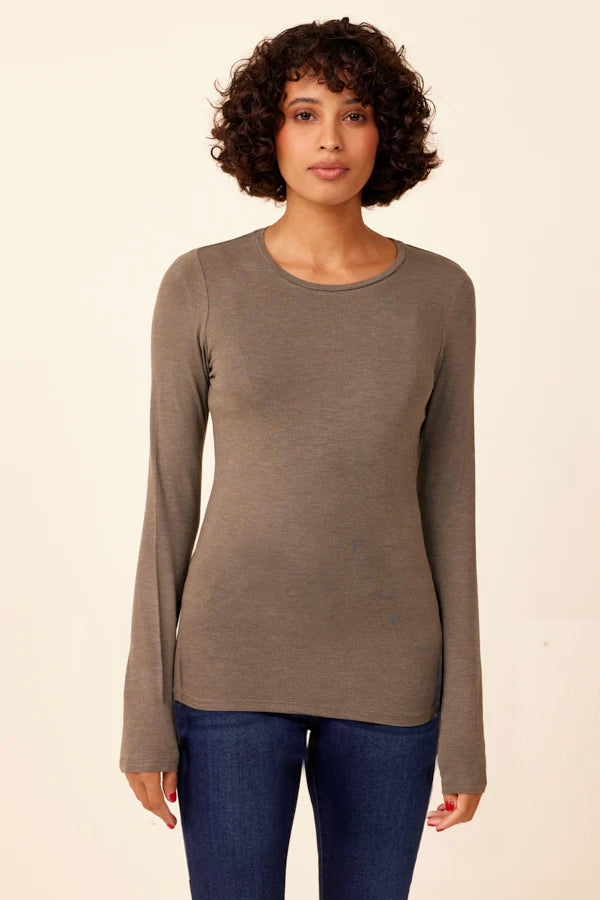 Majestic Long Sleeve Viscose Crewneck in Militaire