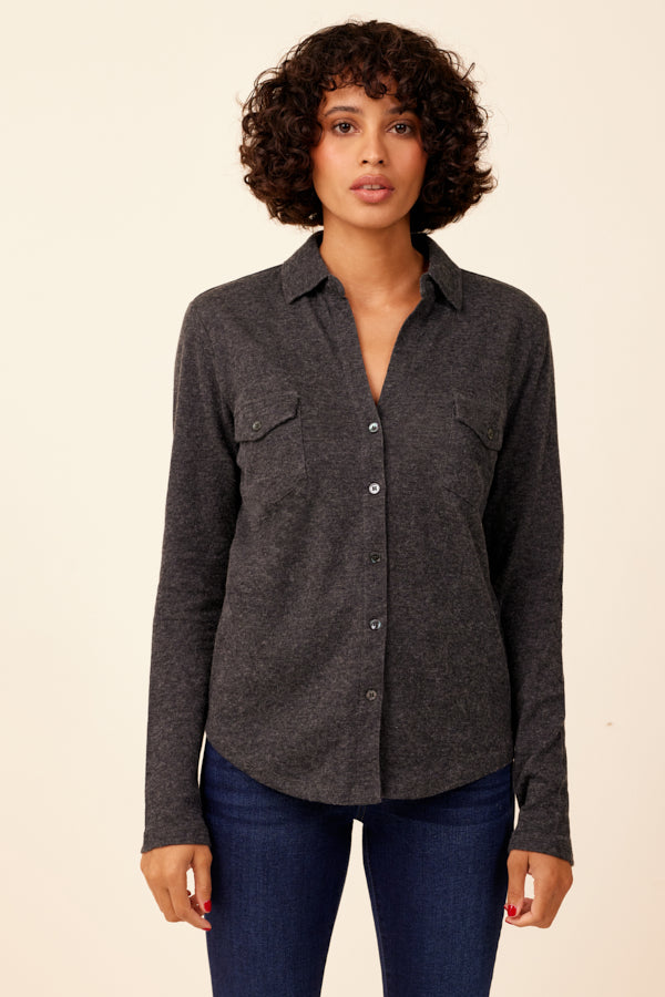 Majestic Double Face Cotton, Cashmere Pocket Shirt in Charcoal/Light Gray