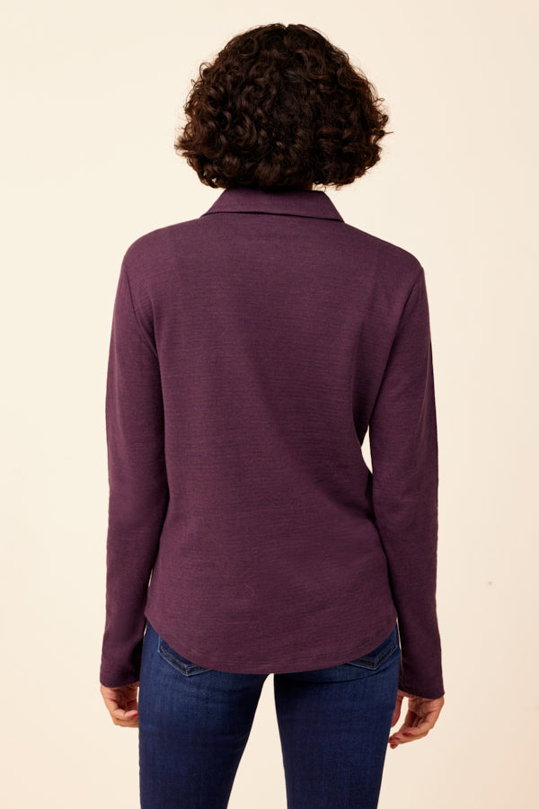 Majestic Double Face Cotton, Cashmere Pocket Shirt in Violet/Anthracite Chine