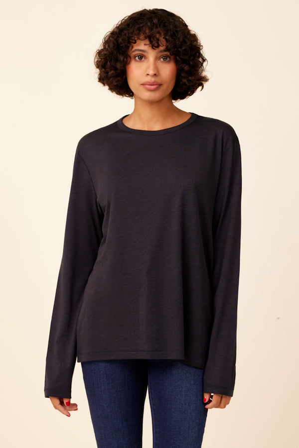 Lyocell Cotton Semi Relaxed Crewneck in Marine