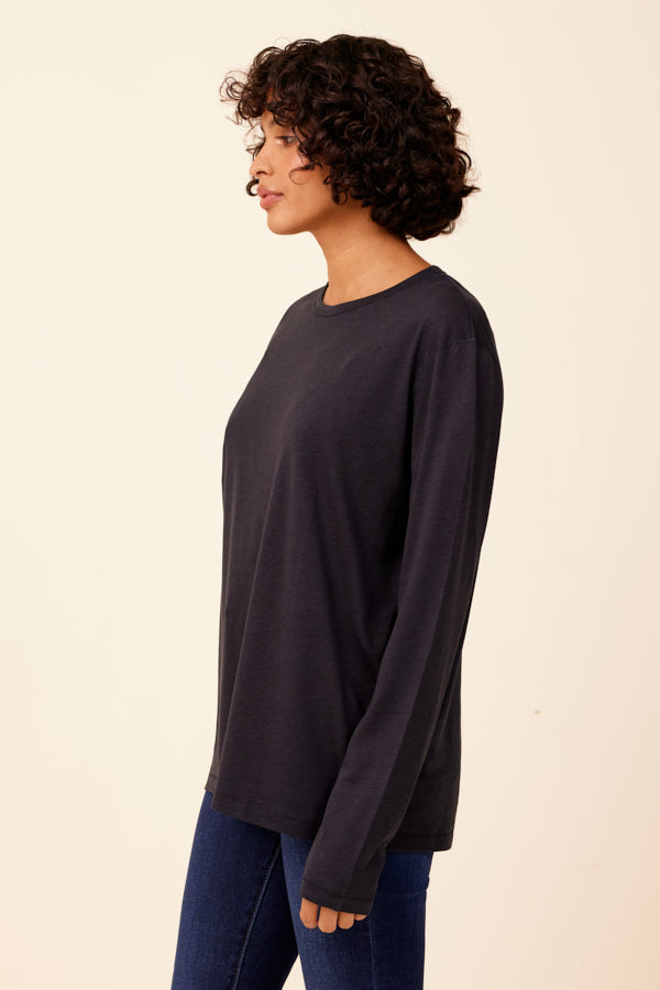 Lyocell Cotton Semi Relaxed Crewneck in Navy
