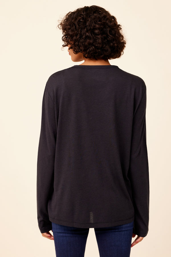 Lyocell Cotton Semi Relaxed Crewneck in Marine