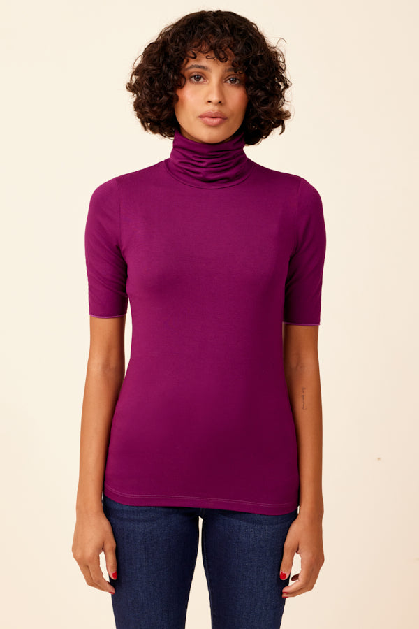 Majestic Elbow Sleeve Turtleneck in Prune