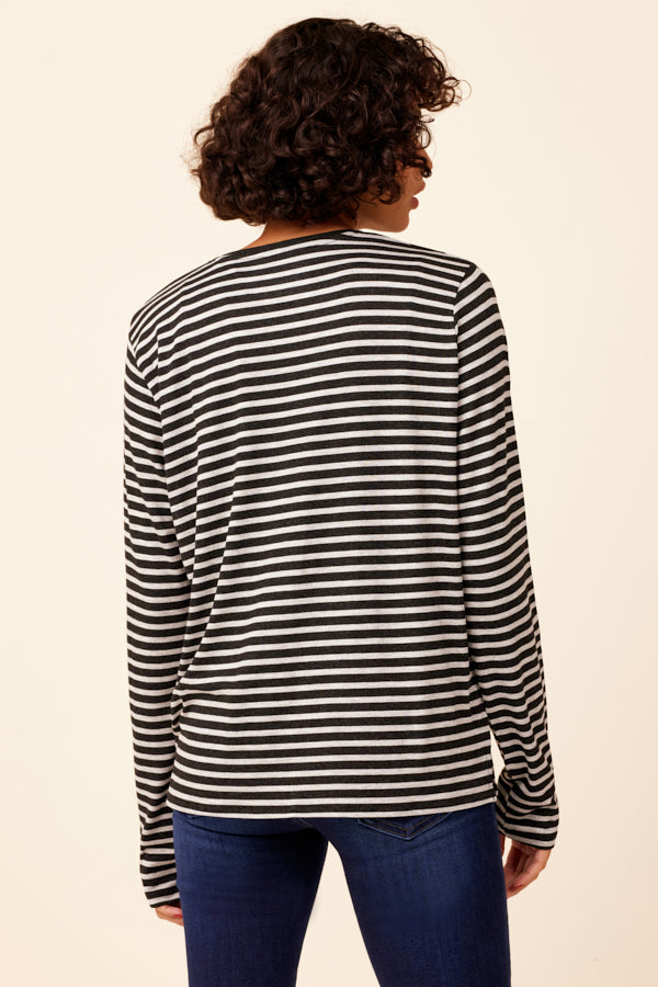 Soft Touch Striped Semi Relaxed Crewneck in Anthracite Chine/Black