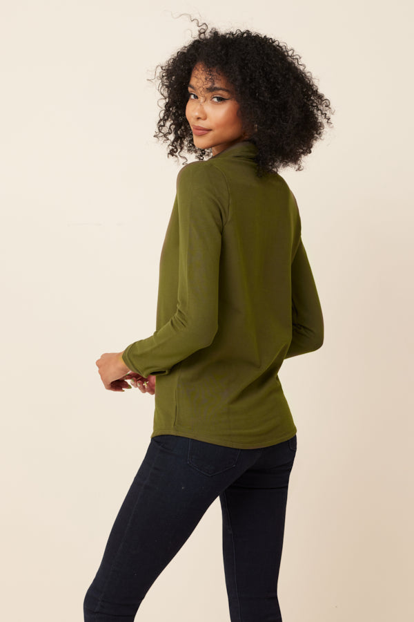 French Terry Long Sleeve Button Down Shirt in Kaki