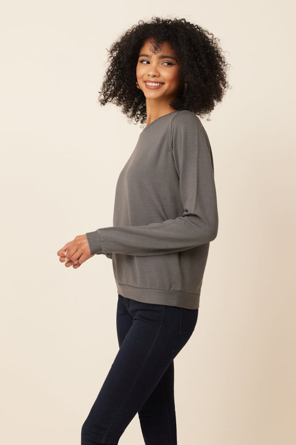 Lyocell Cashmere Stretch Long Sleeve Crewneck in Carbone