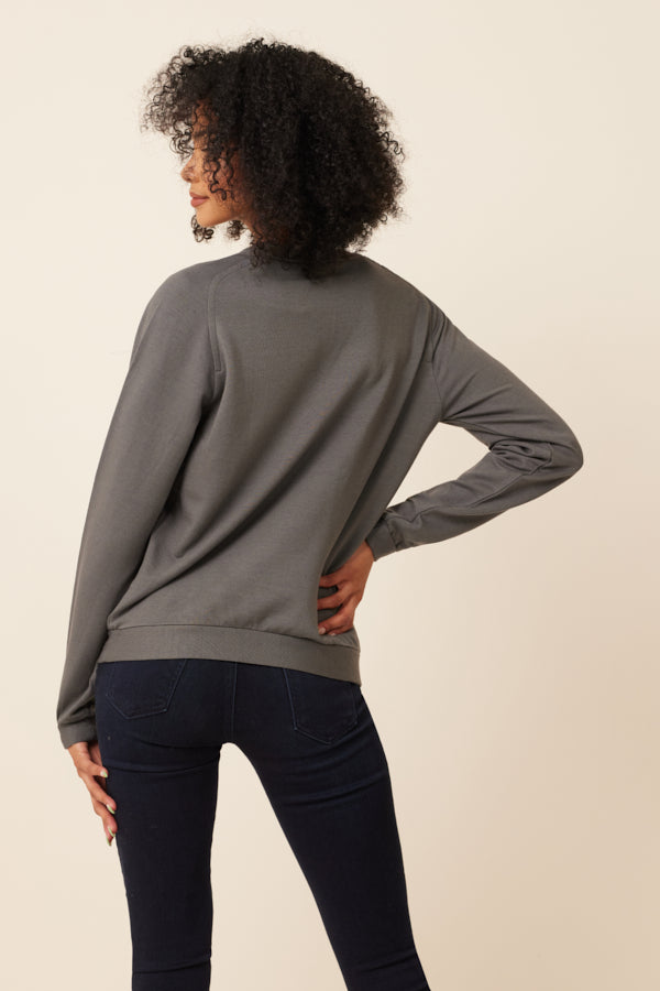 Lyocell Cashmere Stretch Long Sleeve Crewneck in Carbone