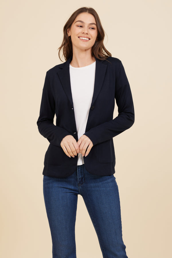 Soft Touch Two Button Blazer in Marine