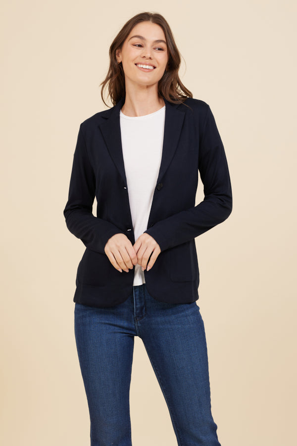Soft Touch Two Button Blazer - Navy