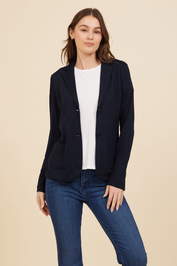 Soft Touch Two Button Blazer - Navy