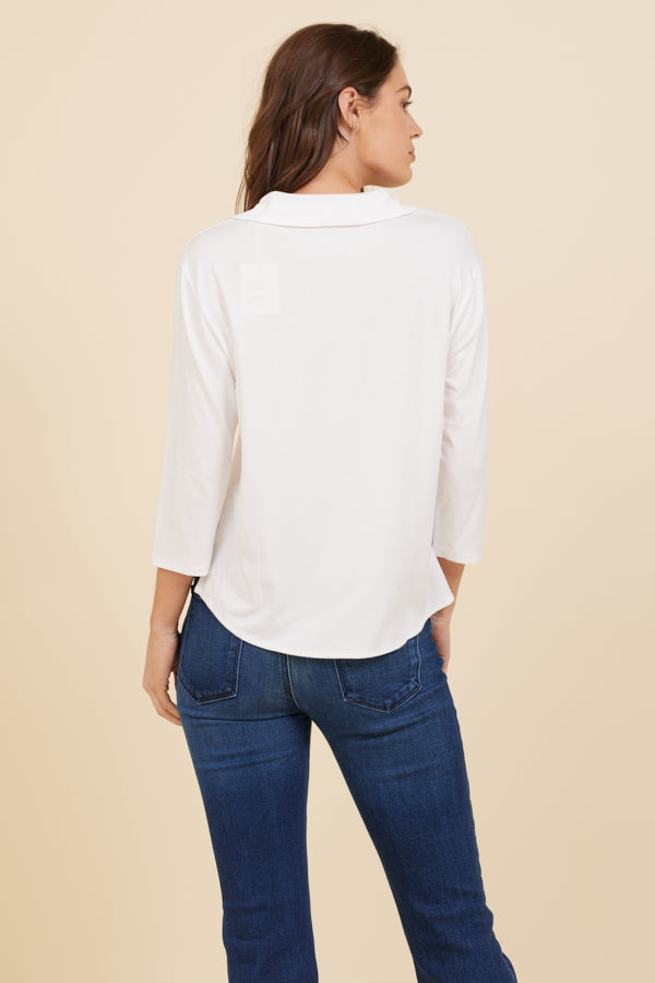 Soft Touch 3/4 Sleeve Semi Relaxed Shirt in Blanc