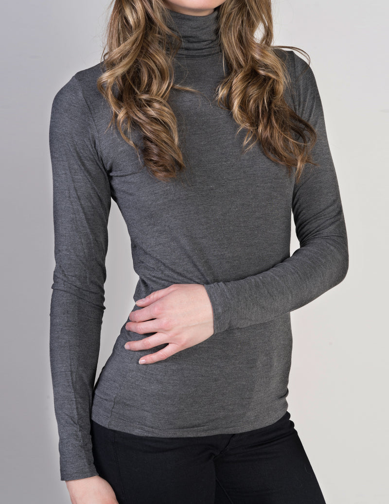 Majestic Long Sleeve Viscose Turtleneck in Flanelle