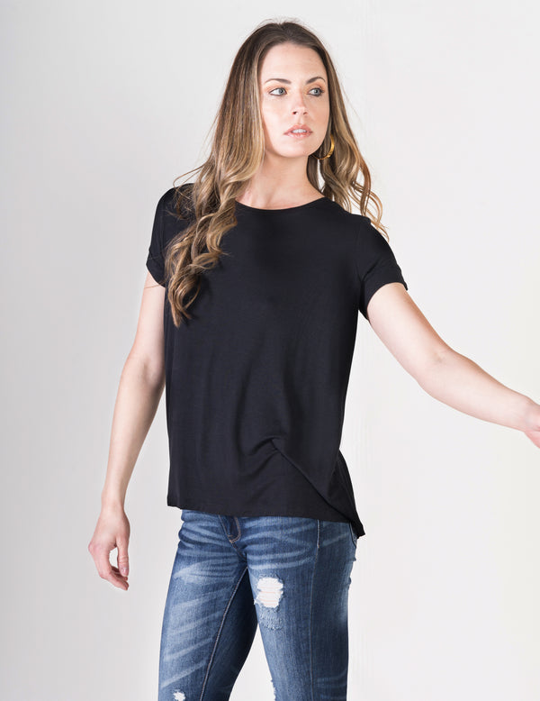 Majestic Short Sleeve Crewneck Relaxed Tee in Black