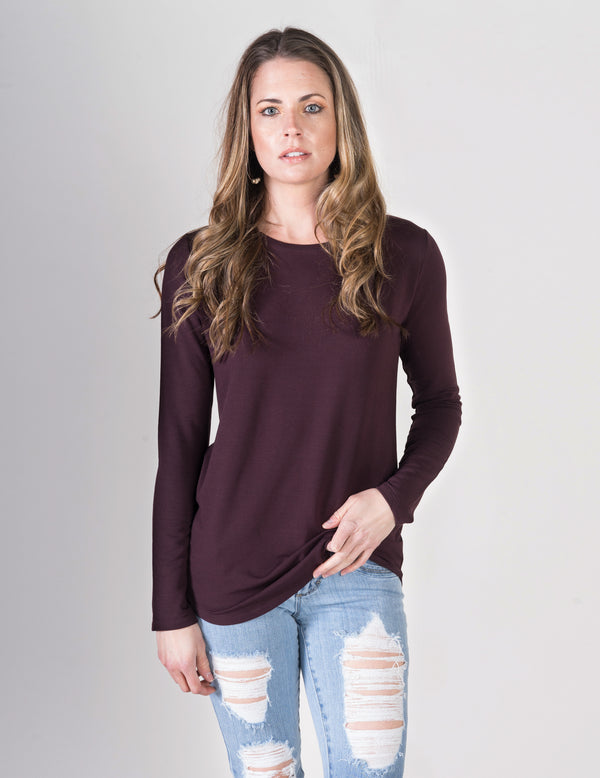 Majestic Long Sleeve French Touch Crewneck in Aubergine