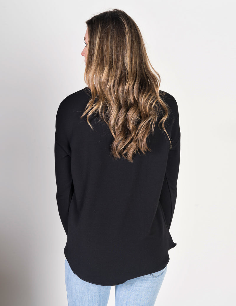 Majestic French Touch Long Sleeve Drop Shoulder V-Neck in Noir