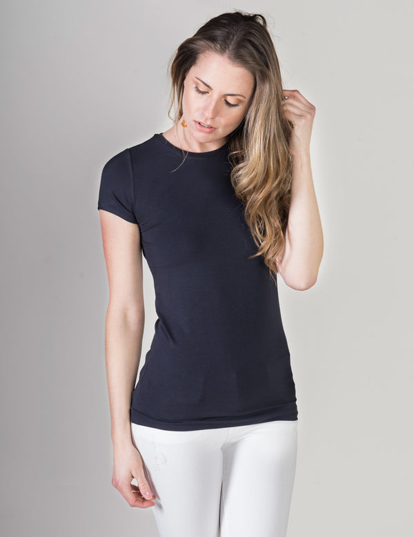 Majestic Short Sleeve Crewneck Tee with Finished Trim in Marine