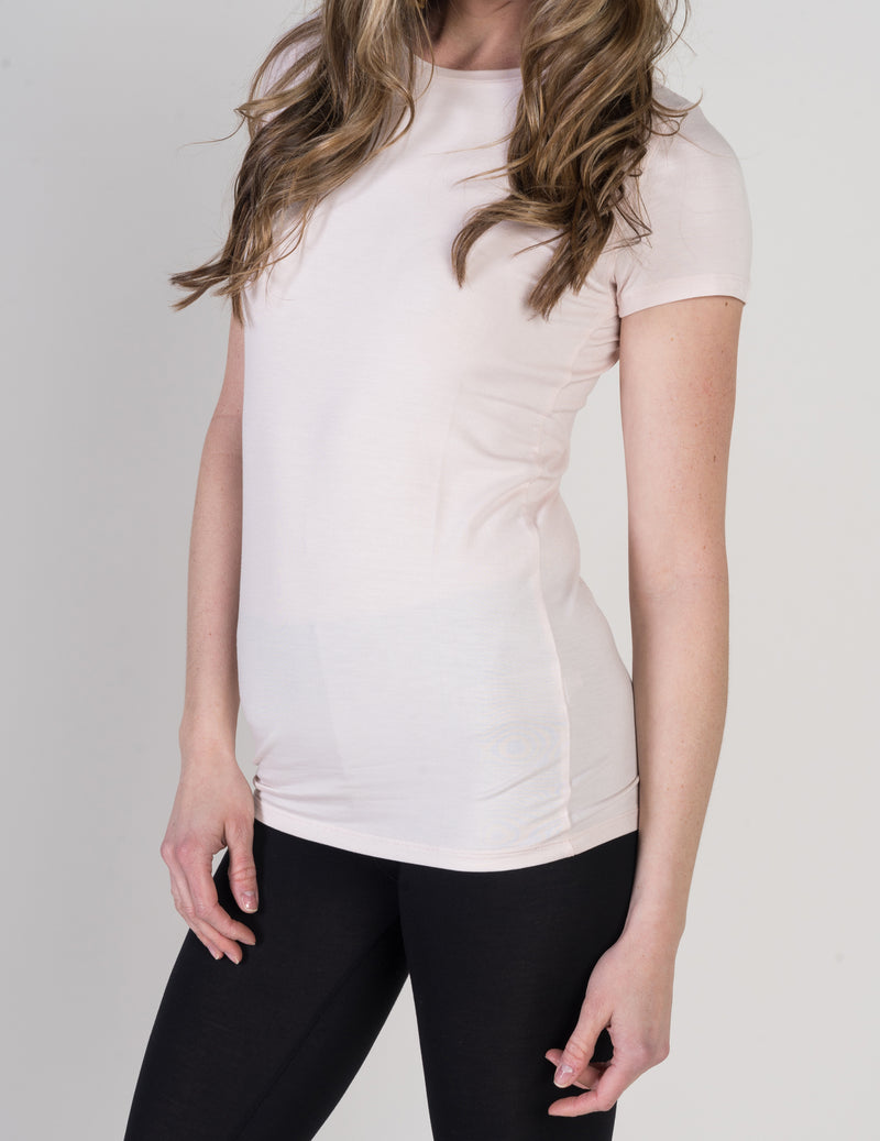 Majestic Short Sleeve Crewneck Tee with Finished Trim in Petal
