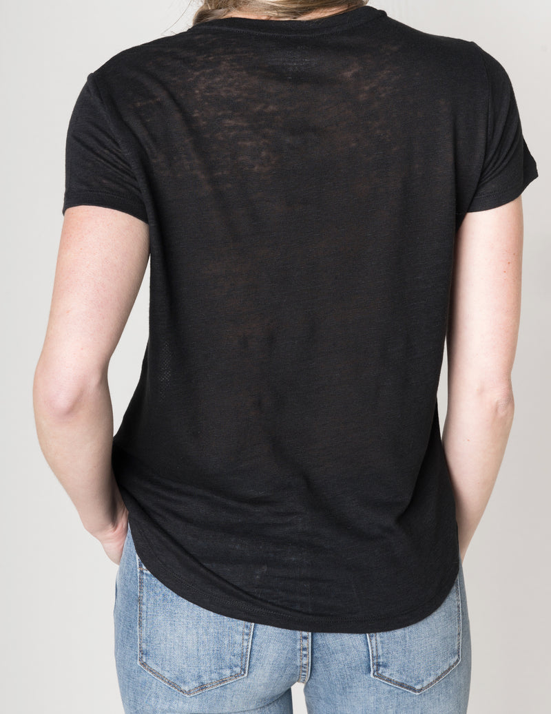 Majestic Linen Crewneck Tee W/ Perforated Leather