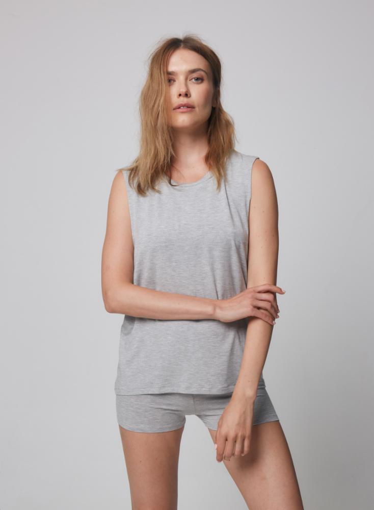 Majestic Soft Touch Crewneck Oversize  Tank in Gris Chine Clair