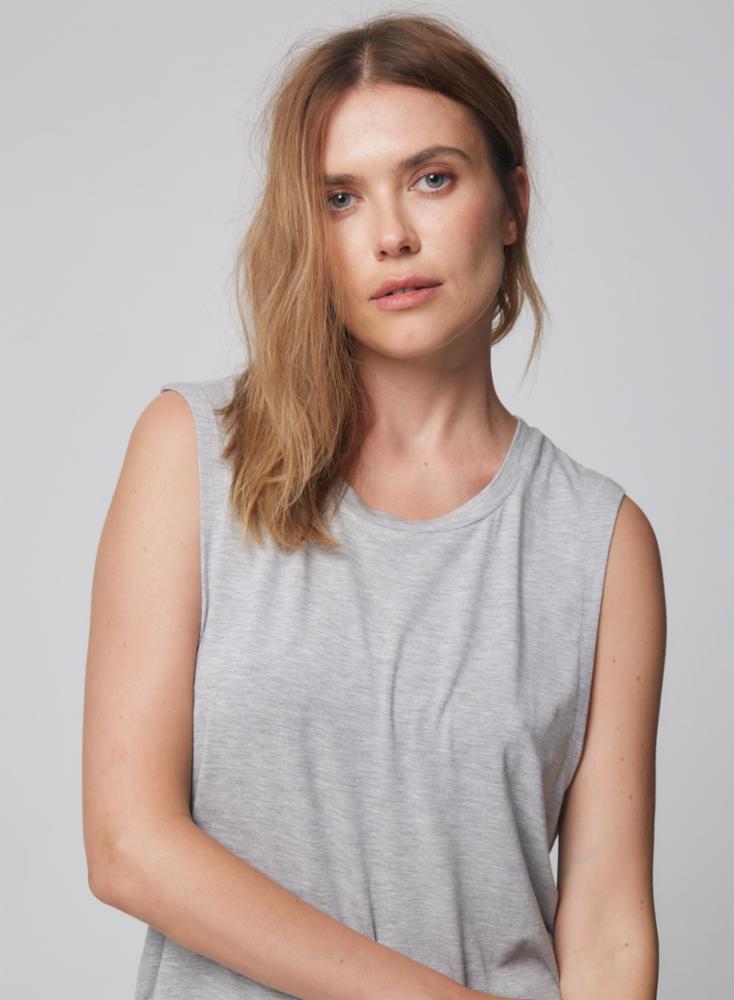 Majestic Soft Touch Crewneck Oversize  Tank in Gris Chine Clair