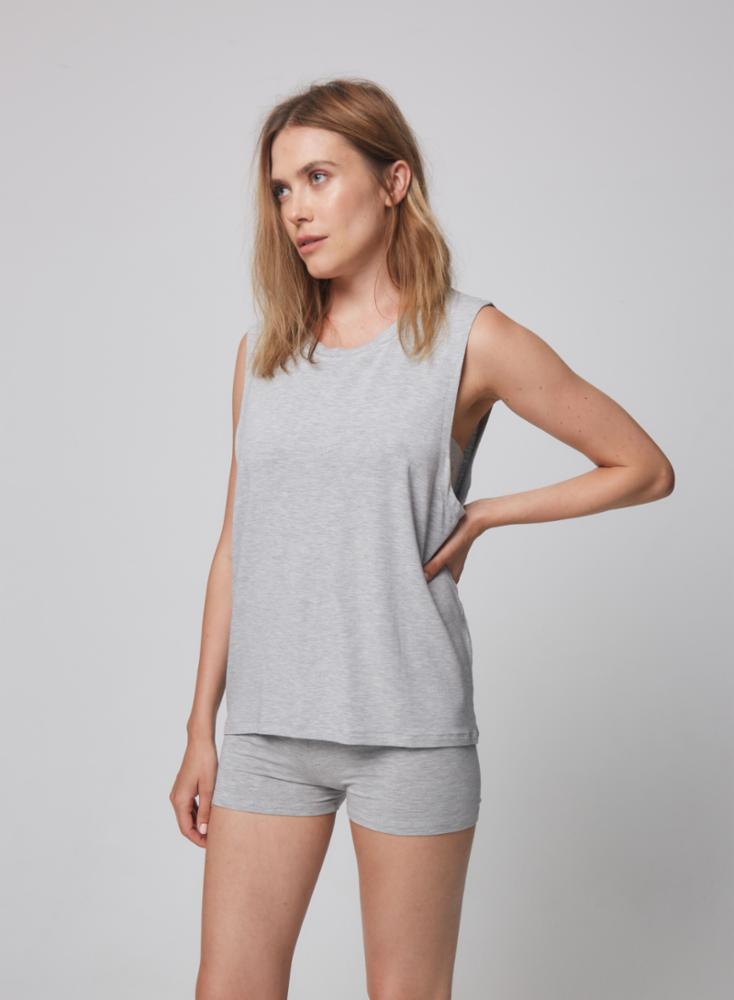 Majestic Soft Touch Crewneck Oversize  Tank in Gris Chine Clair